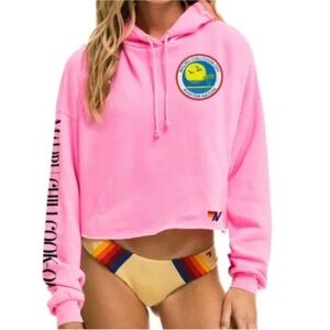 Aviator Nation Cropped Hoodie Rare Malibu Chili Cook Off Neon Pink Size Medium